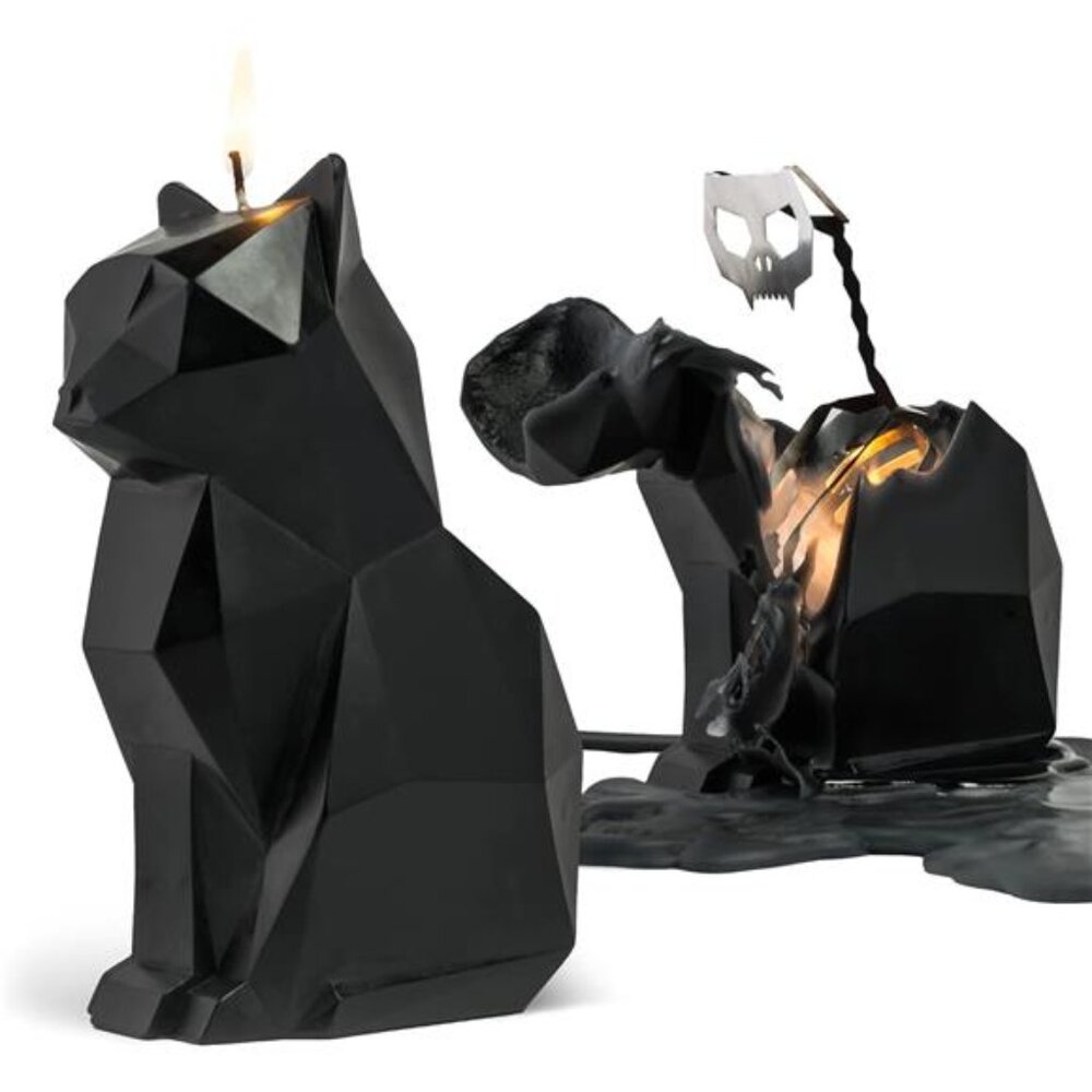 Cat Candle (Black) - The Original Cat Candle with Metallic Skeleton | Halloween